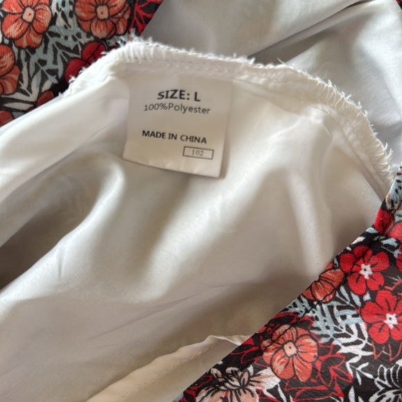 Casual Boho Sheer Floral Print V Neck Long Sleeve Tunic Lined Red and Blue - Picture 8 of 12